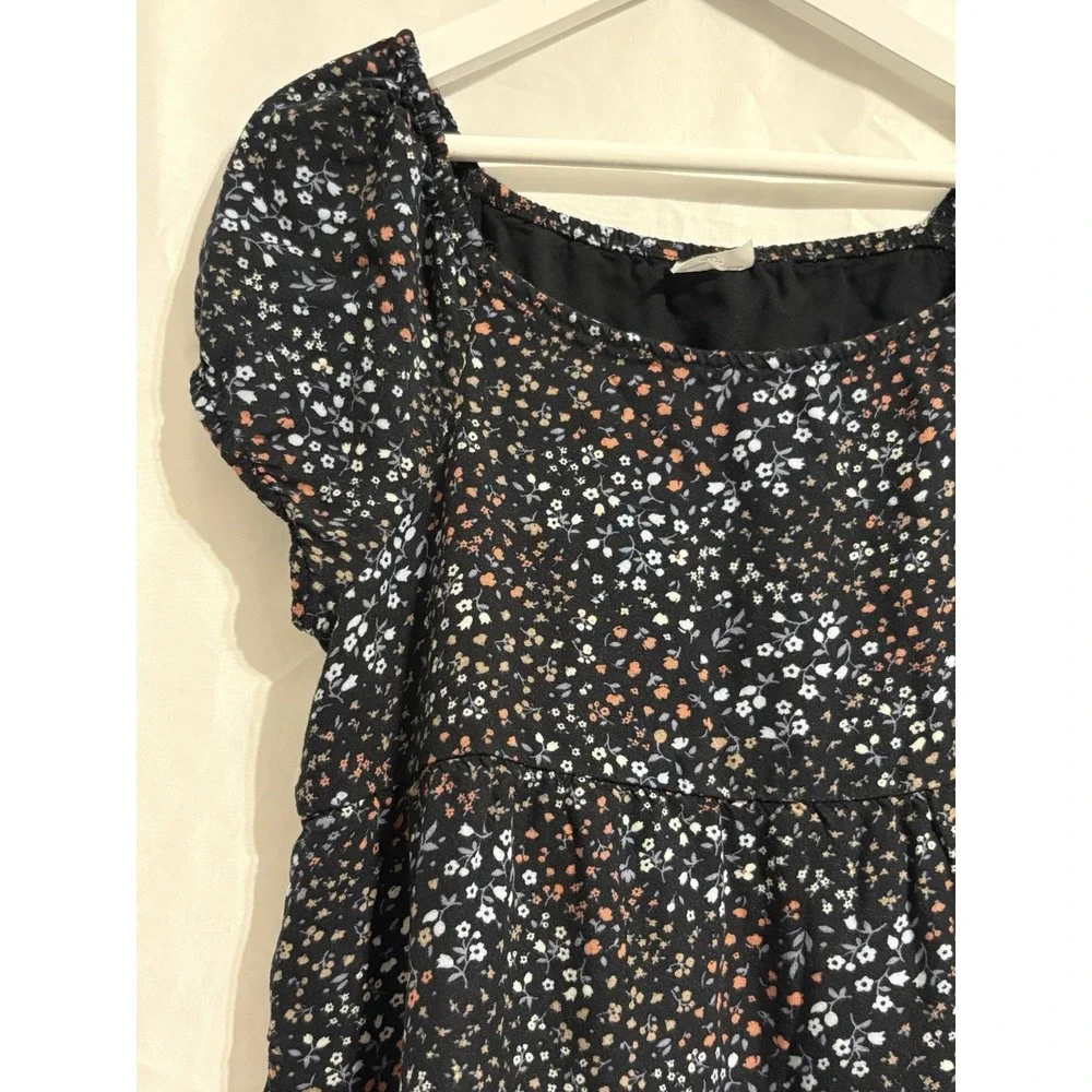 ABERCROMBIE GIRLS SIZE 13/14 BLACK  FLORAL FIT & FLARE DRESS